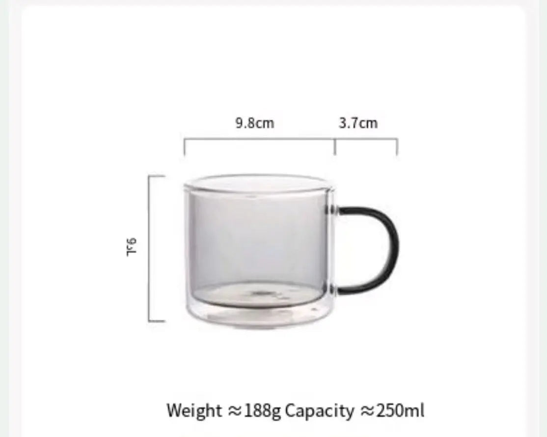 250ml Double Wall Glass Coffee Mug – Heat-Resistant Borosilicate Cup with Handle