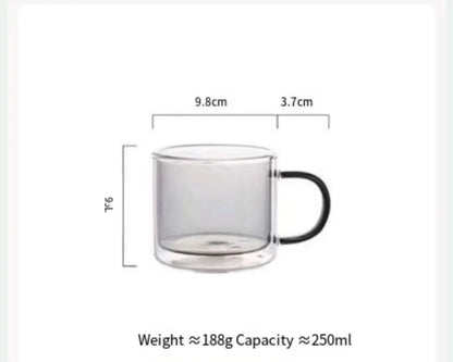 250ml Double Wall Glass Coffee Mug – Heat-Resistant Borosilicate Cup with Handle