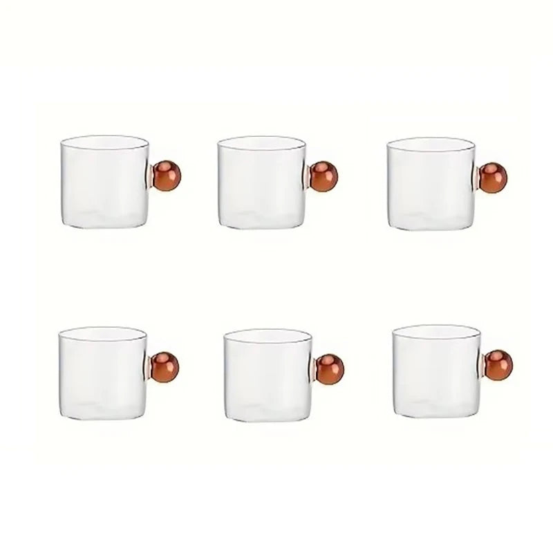 6-Piece Glass Espresso Cup Set with Ball Handles – 100ml Mini Coffee Cups