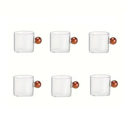 6-Piece Glass Espresso Cup Set with Ball Handles – 100ml Mini Coffee Cups