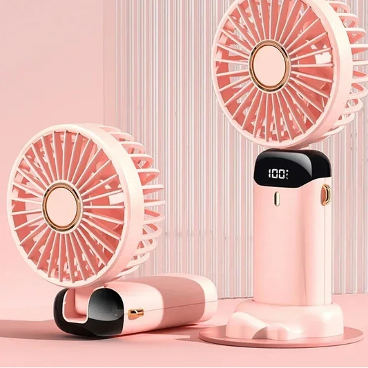 5-Speed Portable Mini Fan – Rechargeable Handheld, Neck & Desktop Fan with LED Display
