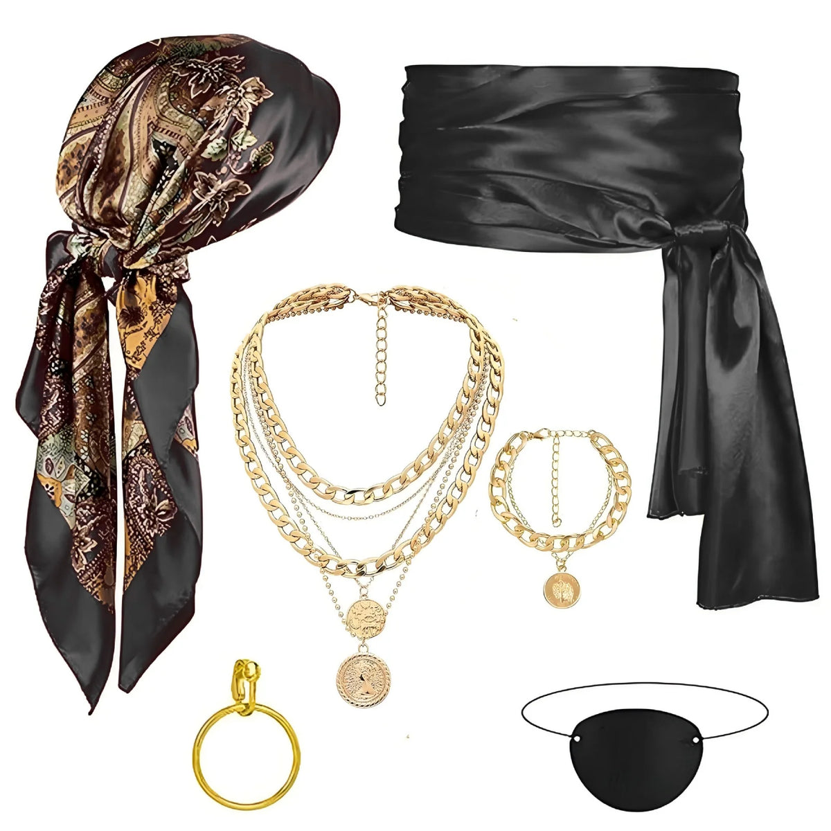 6-Piece Pirate Costume Accessory Set – Halloween Cosplay Kit