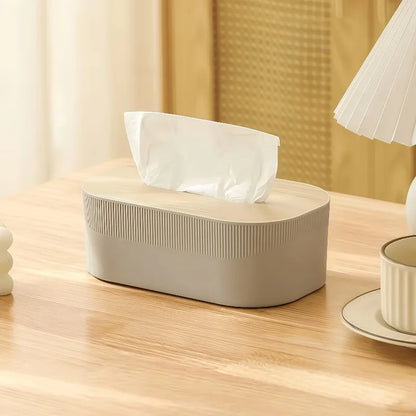 Modern Tissue Box Holder with Wood-Look Lid – Rectangular Tissue Dispenser for Home & Office