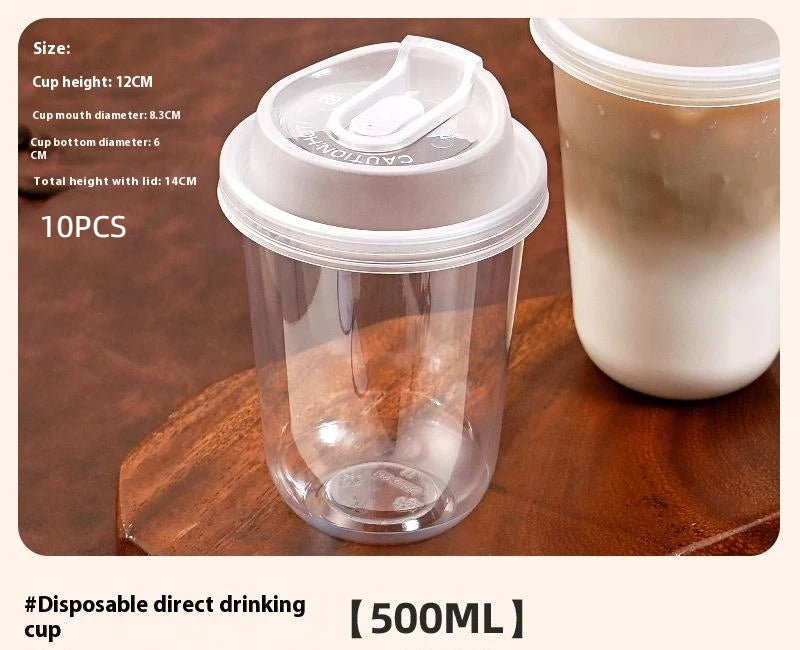 Transparent Coffee Cups with Lids 10-Pack, U-shaped Disposable Drinkware for Hot Fluids, Milk Tea, Take-out Drinks