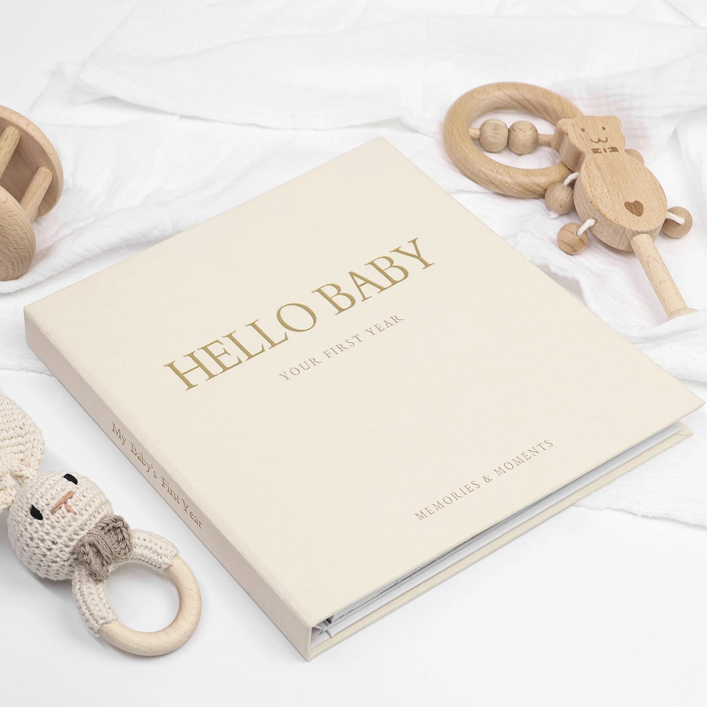 Linen Baby Memory Book – Baby Milestone Journal & Keepsake Album