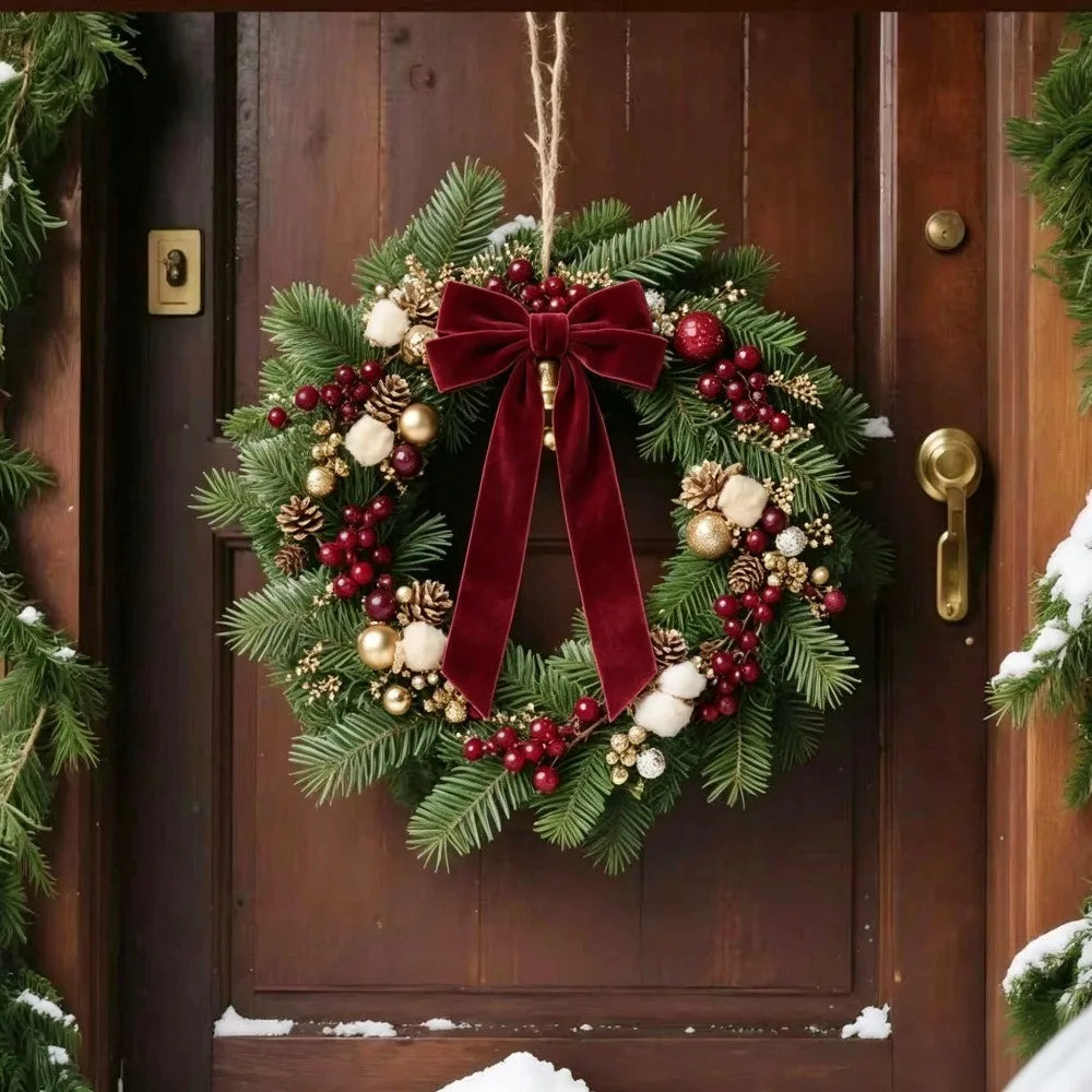 5/10 Pack Burgundy Velvet Christmas Bows – 23cm Christmas Tree Hanging Ornaments & Festive Decorations