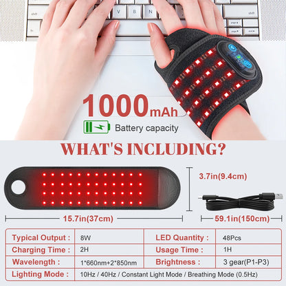 Rechargeable Red Light Therapy Wrist Strap – 660nm & 850nm LED Support Wrap
