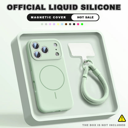 MagSafe Silicone Case with Wrist Strap – Magnetic Lanyard Cover for iPhone