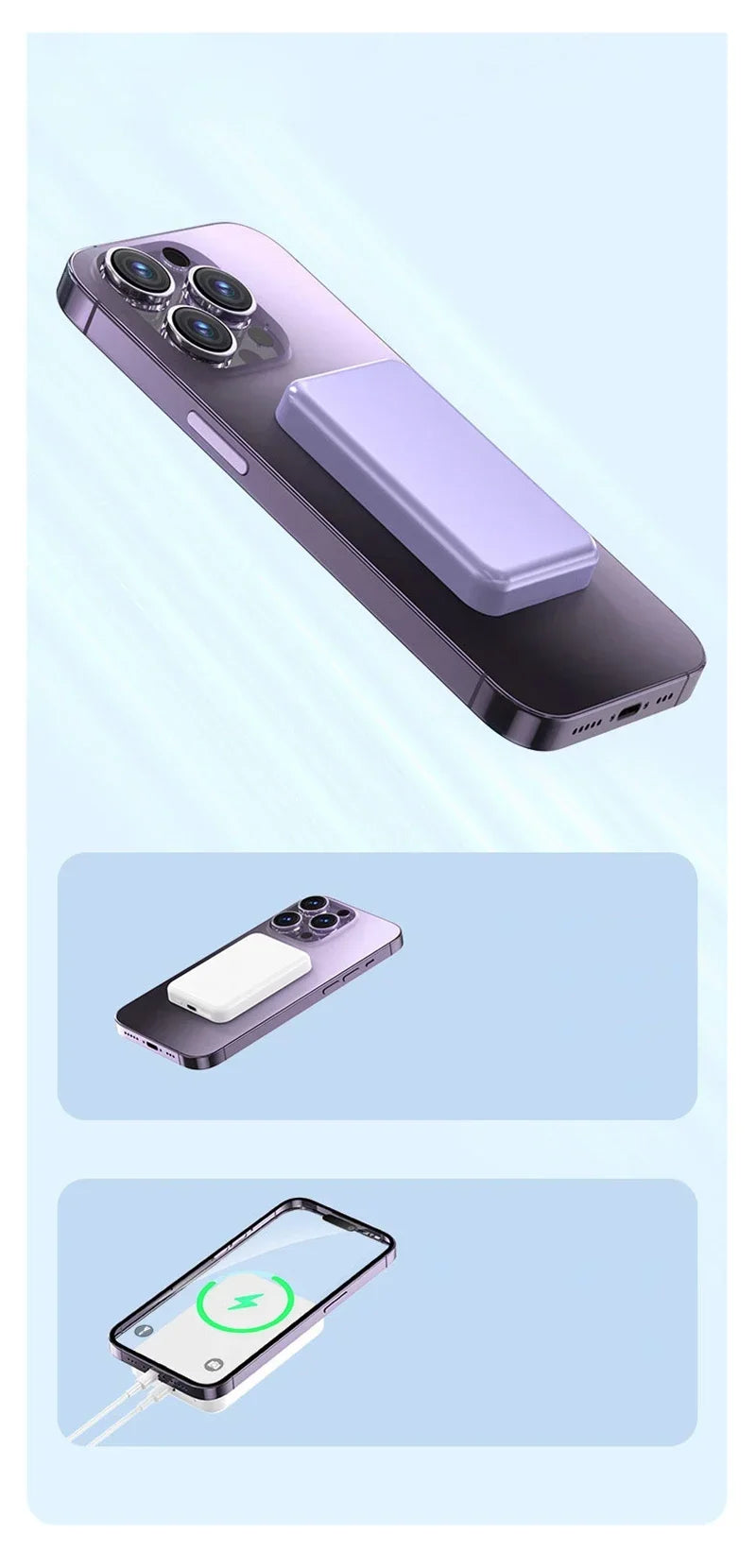 High Capacity 5000mAh Magnetic Power Bank with MagSafe Wireless Charging