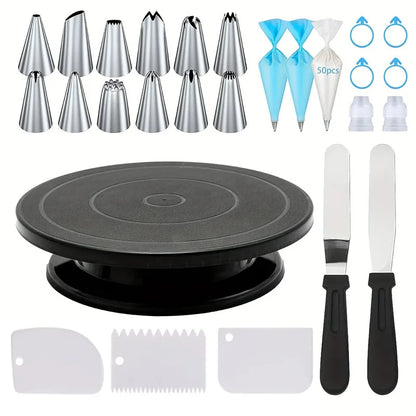 76-Piece Cake Decorating Kit – Cake Turntable, Piping Bags & Icing Tools Set