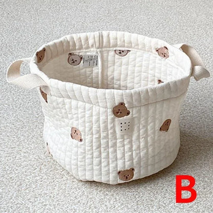 Embroidered Cotton Baby Storage Basket – Foldable Nursery & Nappy Organiser