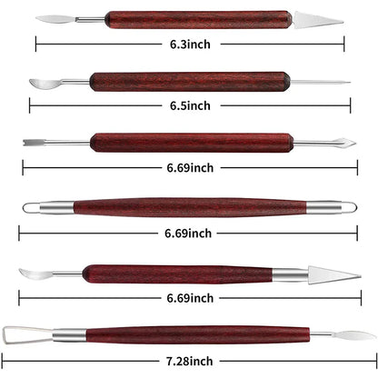 Wooden Pottery Clay Sculpting Tool Set (6 piece)