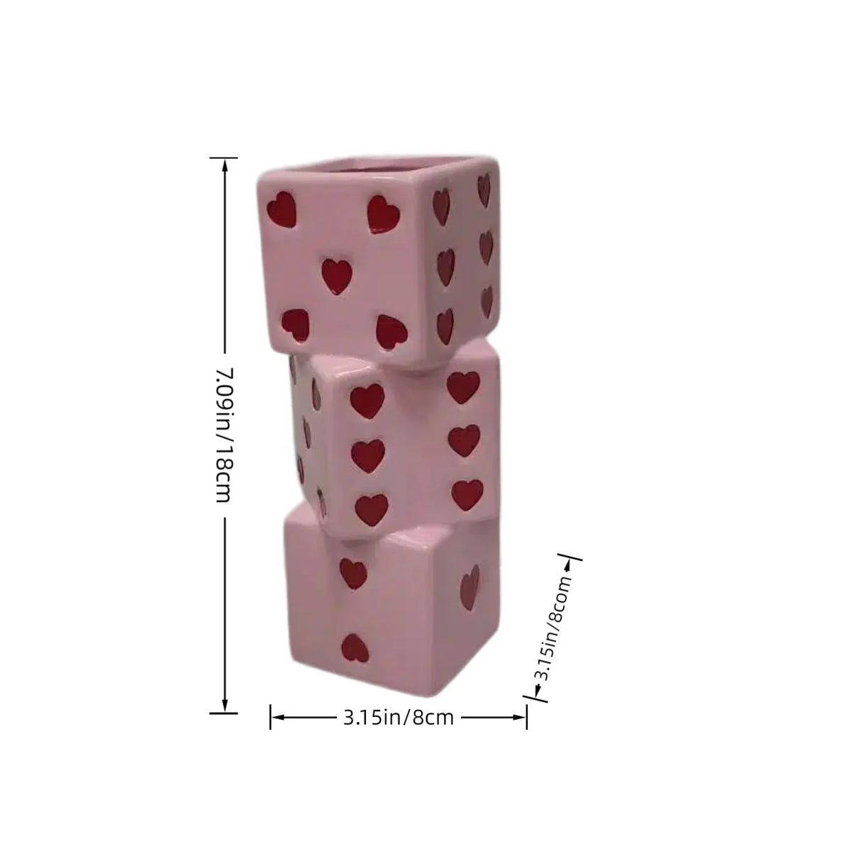 Pink Ceramic Stacked Dice Vase with Heart Details