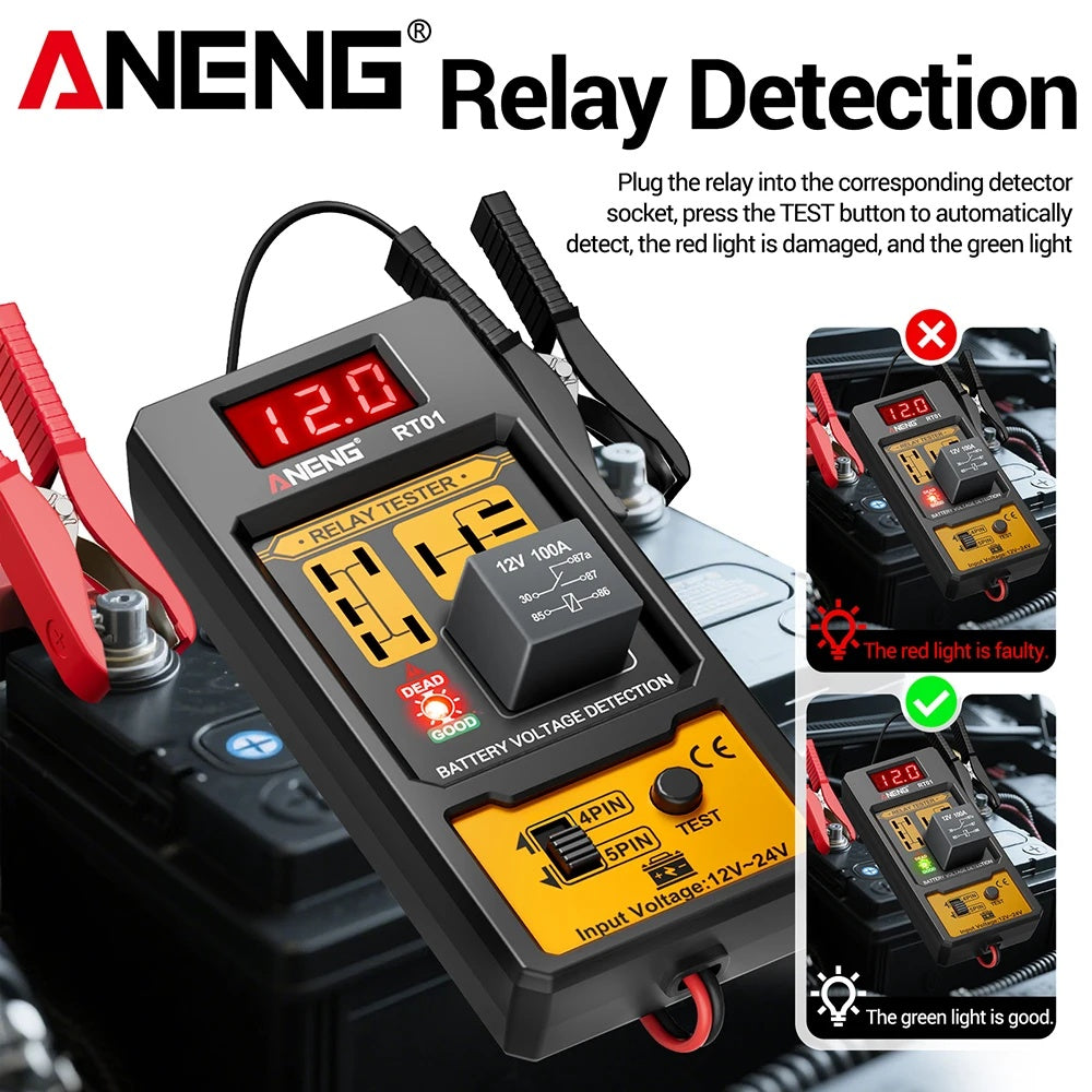 Automotive Car Relay Tester Digital Display Voltage Battery 4 5pin Relay 12/24V