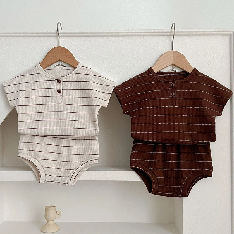 Baby Summer Outfit Set – Striped T-Shirt & Bloomer Shorts 2-Piece Set