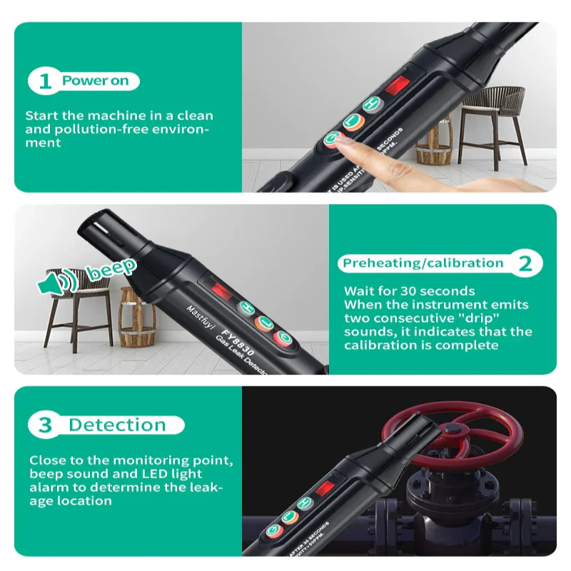 Portable Gas Leak Detector with Audible & Visual Alarm