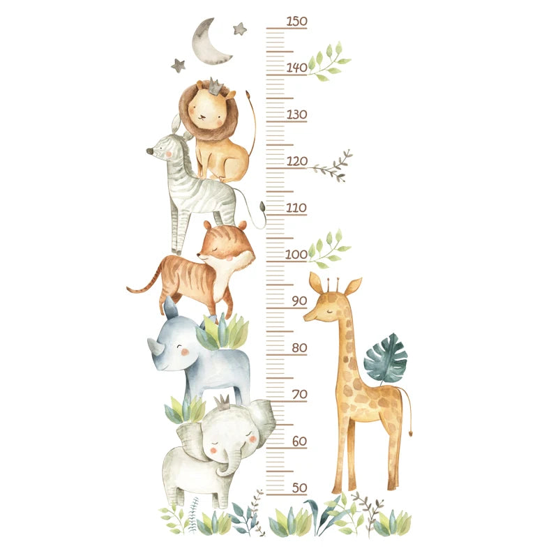 Cartoon Animal Height Chart Wall Stickers – Removable Growth Ruler Decals (3 Pack)