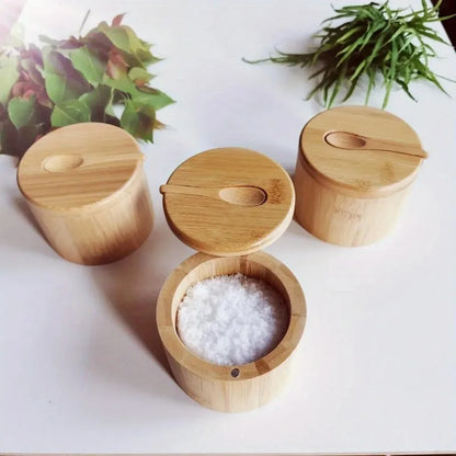 Bamboo Seasoning Jar Set – Salt, Sugar & Spice Storage Container