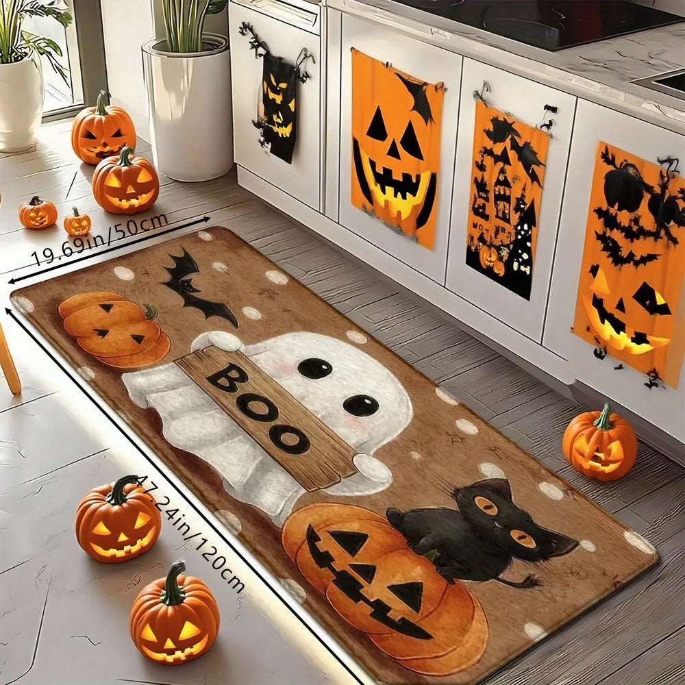 Halloween Pumpkin & Ghost Rug – Spooky Seasonal Floor Mat