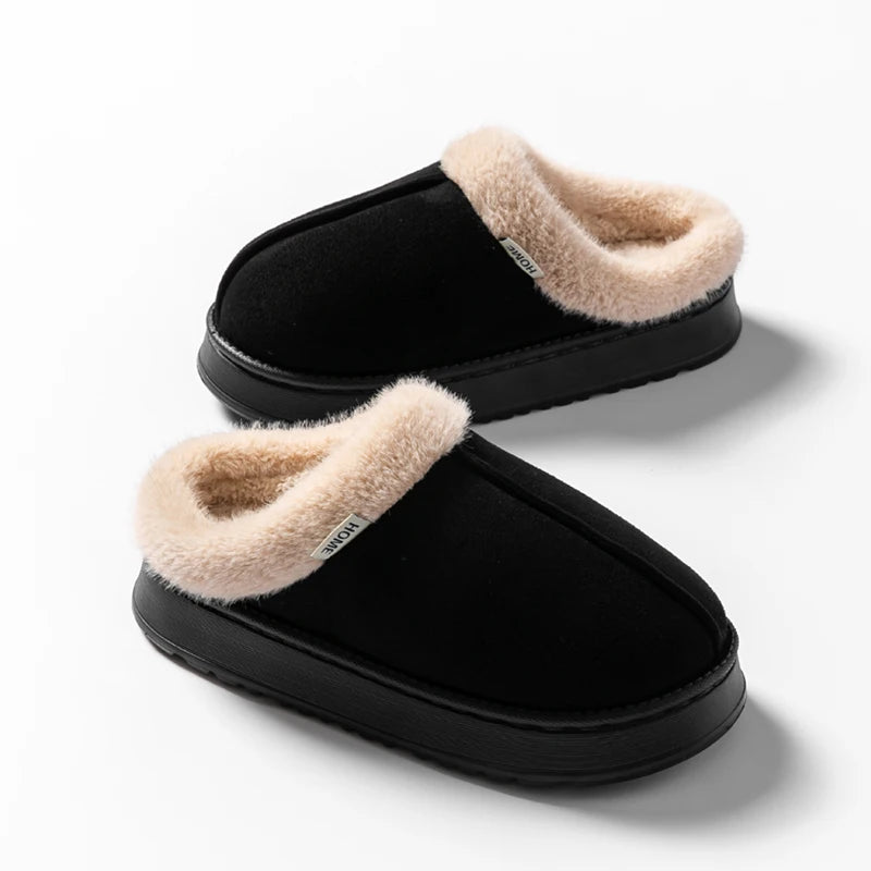 Fluffy Winter Slippers – Warm Faux Suede Indoor Slides with Thick EVA Sole
