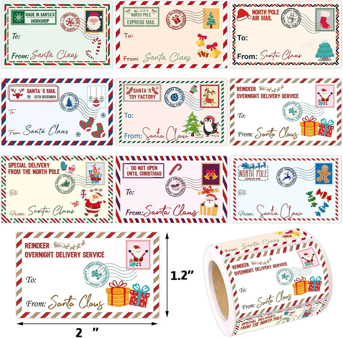 200PCS Christmas Gift Tag Stickers – From Santa Self-Adhesive Present Labels
