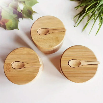Bamboo Seasoning Jar Set – Salt, Sugar & Spice Storage Container