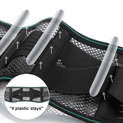 Adjustable Lumbar Support Belt – Breathable Lower Back Brace with 4 Steel Stays