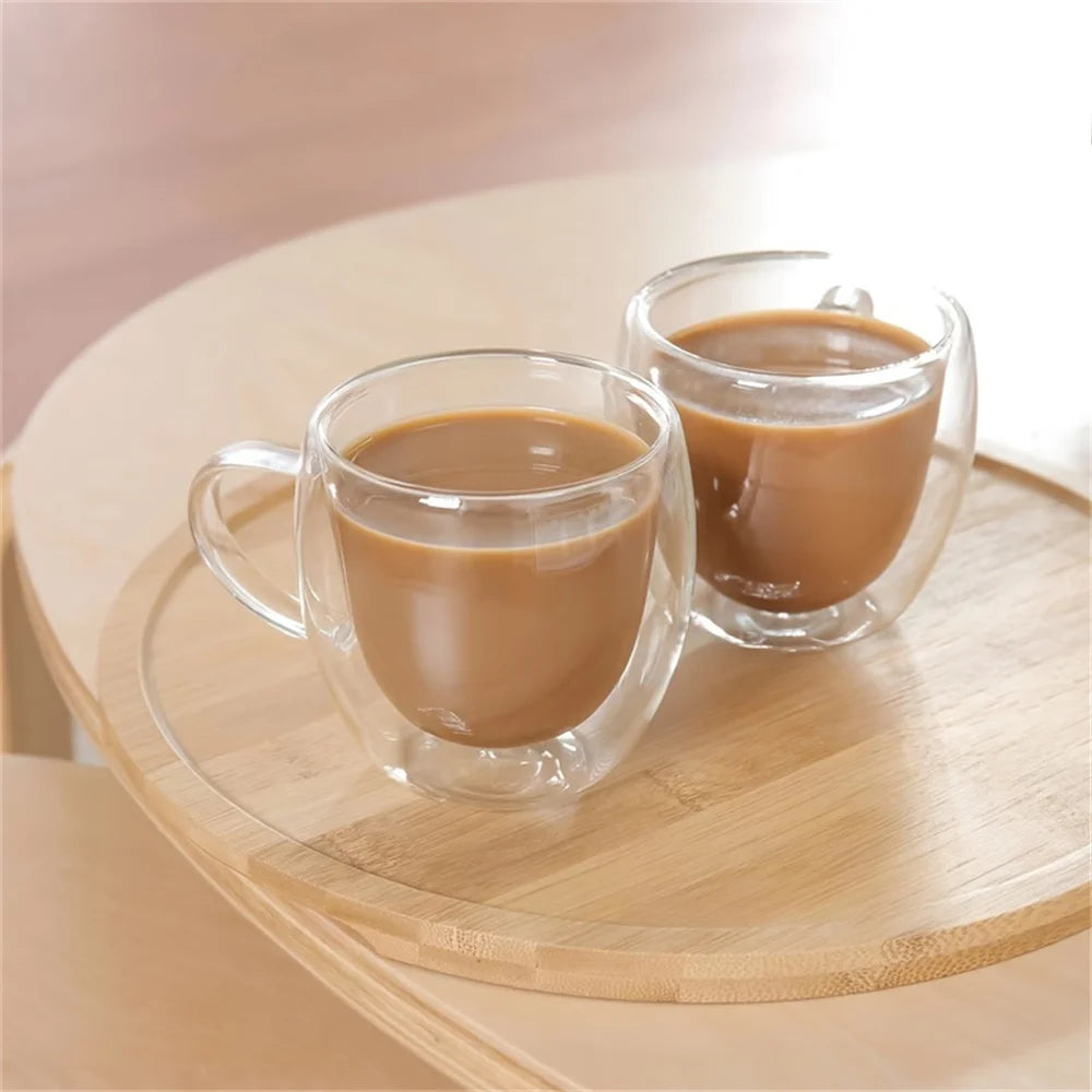 250ml Double-Walled Glass Coffee Mug – Premium Borosilicate Insulated Cup with Handle