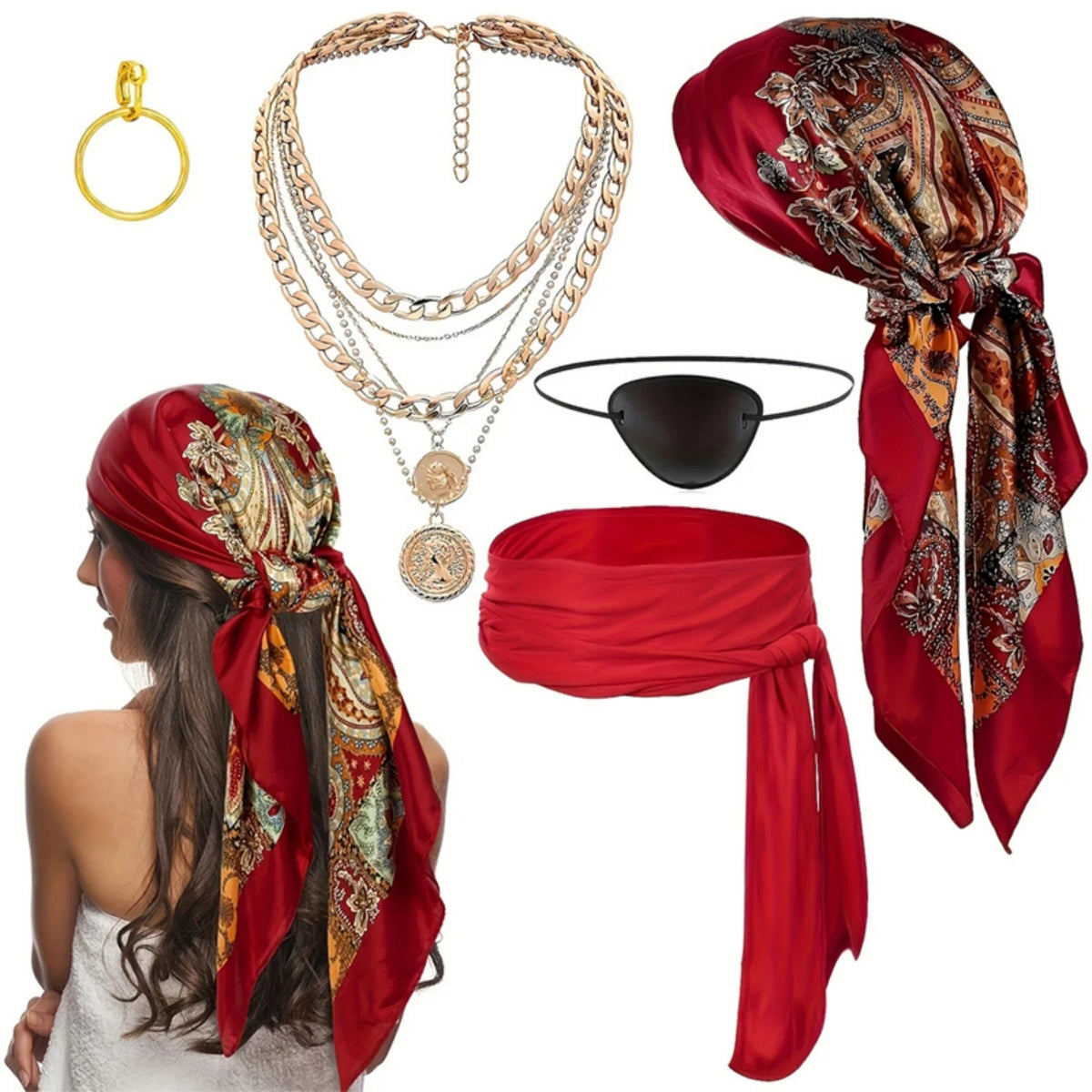 6-Piece Pirate Costume Accessory Set – Halloween Cosplay Kit