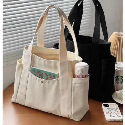 Large Capacity Canvas Tote Bag – Zip-Up Shoulder Bag for Work, Study & Shopping
