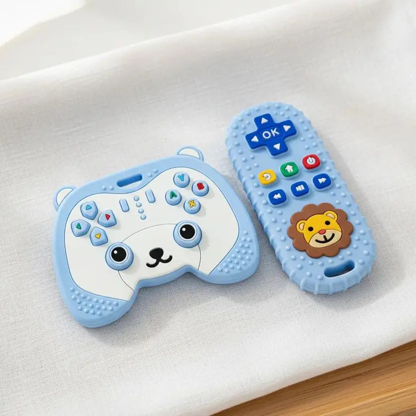 2-Piece Silicone Baby Teether Set – Bear Game Controller & Lion Remote