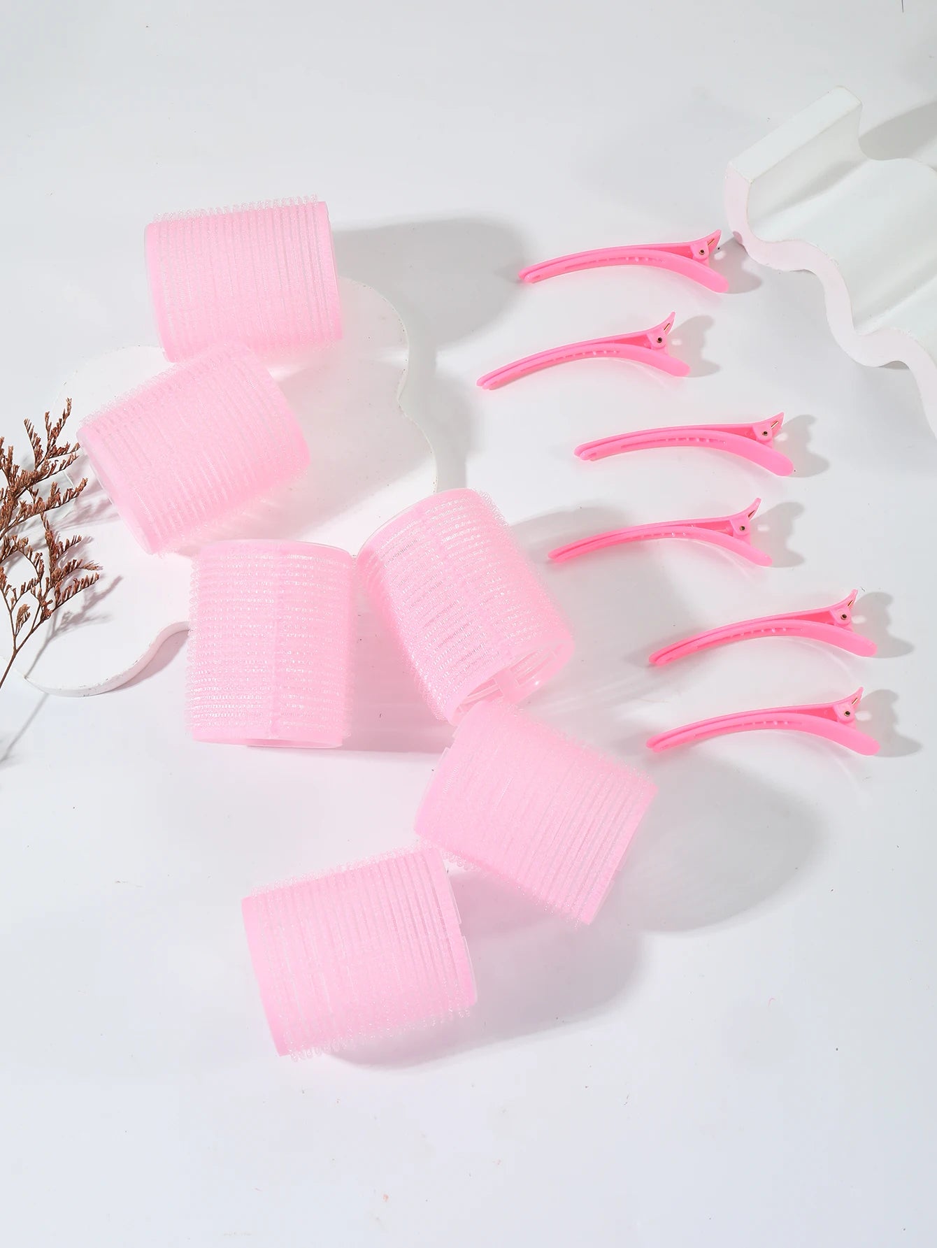12-Piece Heatless Hair Curler Set – Self-Grip Rollers & Fringe Styling Clips
