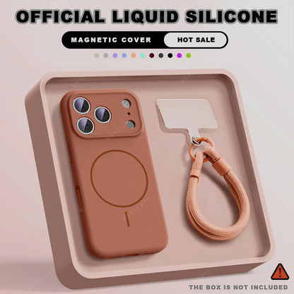 MagSafe Silicone Case with Wrist Strap – Magnetic Lanyard Cover for iPhone