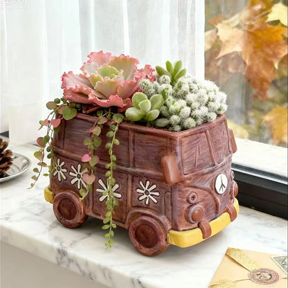 Vintage Bus Planter – Decorative Car Flower Pot for Succulents & Small Plants