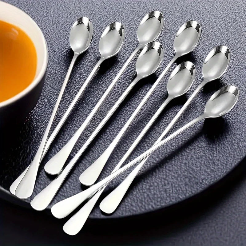 6-Piece Stainless Steel Long Handle Spoon Set – Iced Tea, Coffee & Dessert Spoons
