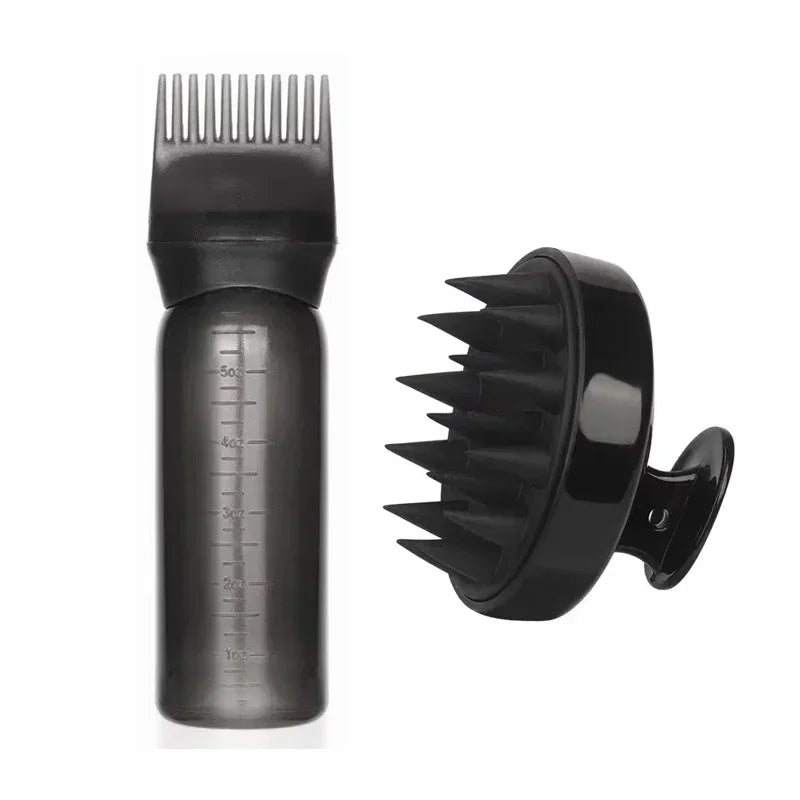 2-in-1 Silicone Scalp Massage Brush & 180ml Hair Oil Applicator Bottle