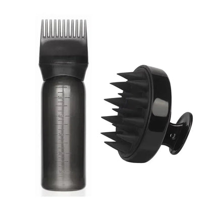 2-in-1 Silicone Scalp Massage Brush & 180ml Hair Oil Applicator Bottle