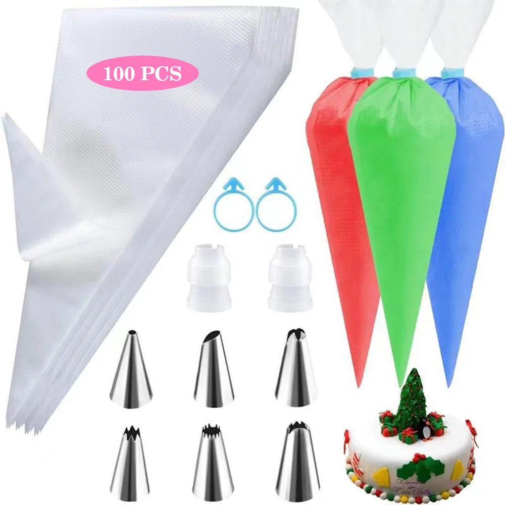 Reusable Silicone Piping Bags & Stainless Steel Nozzle Set – Cake Decorating Kit