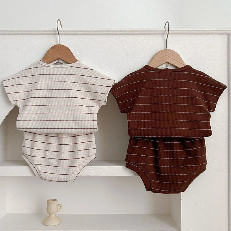 Baby Summer Outfit Set – Striped T-Shirt & Bloomer Shorts 2-Piece Set