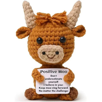 Mini Crochet Highland Cow with Positive Card – Emotional Support Keepsake Gift