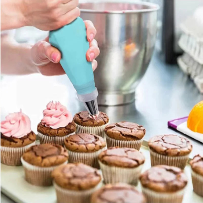Reusable Silicone Piping Bags & Stainless Steel Nozzle Set – Cake Decorating Kit