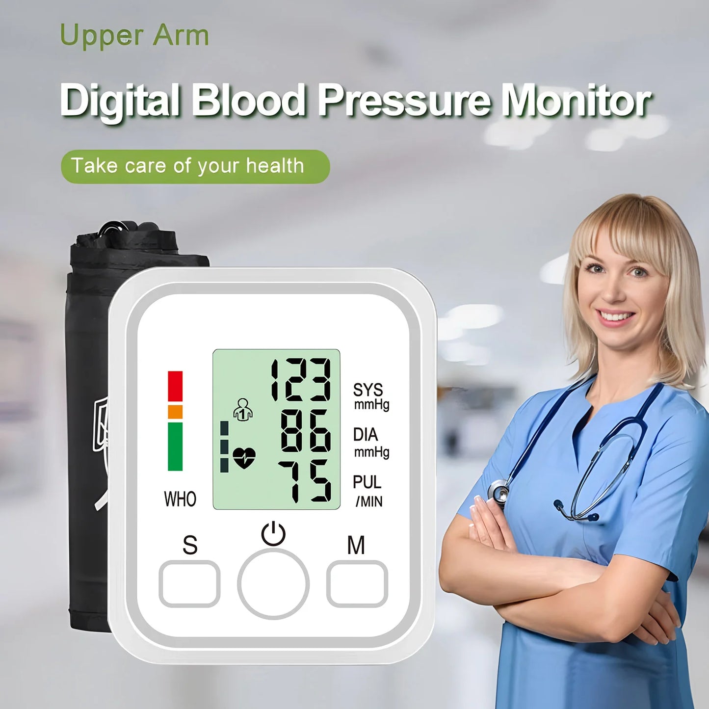 Digital Blood Pressure Monitor – Automatic Upper Arm BP & Pulse Tracker