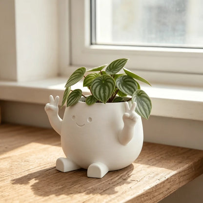 Peace Sign Character Planter – Cute Cartoon Succulent & Small Plant Pot