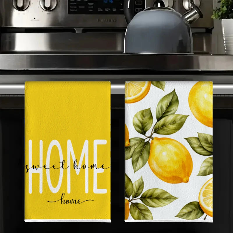 2-Piece Lemon Print Kitchen Towel Set – Absorbent Tea Towels & Cleaning Cloths