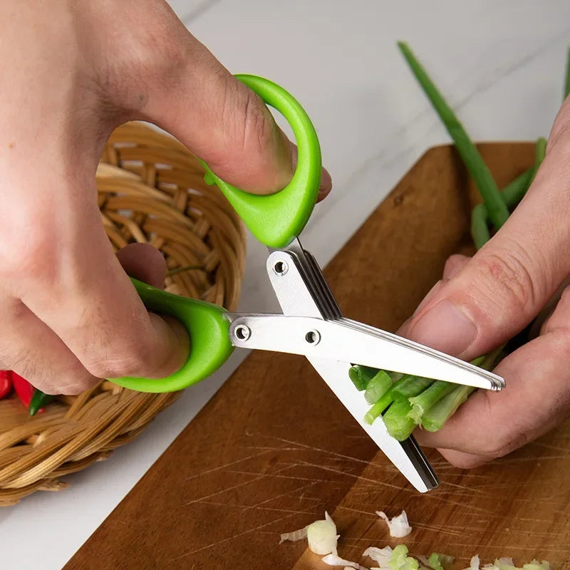 Multi-Layer Stainless Steel Herb Scissors – 3 or 5 Blade Kitchen Herb & Vegetable Cutter