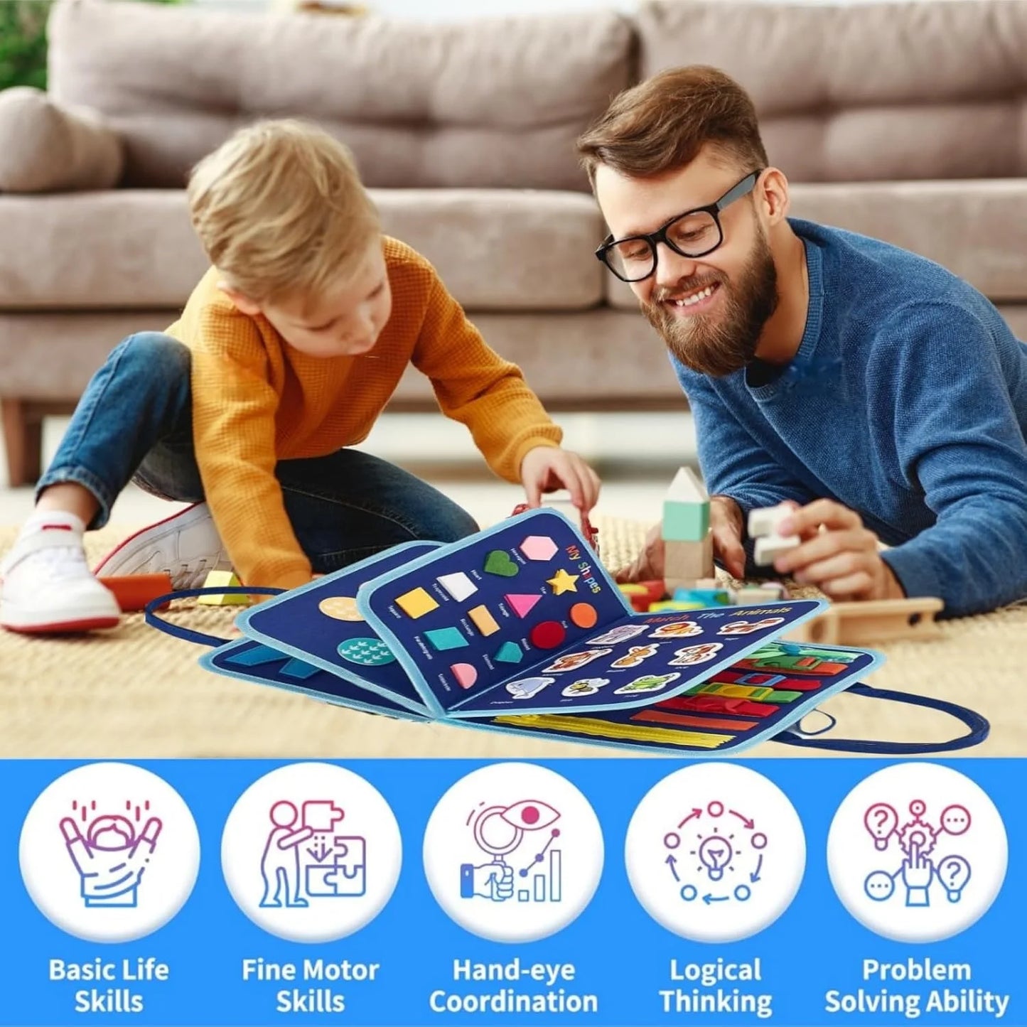 Montessori Toddler Busy Board – Sensory Learning & Travel Activity Book