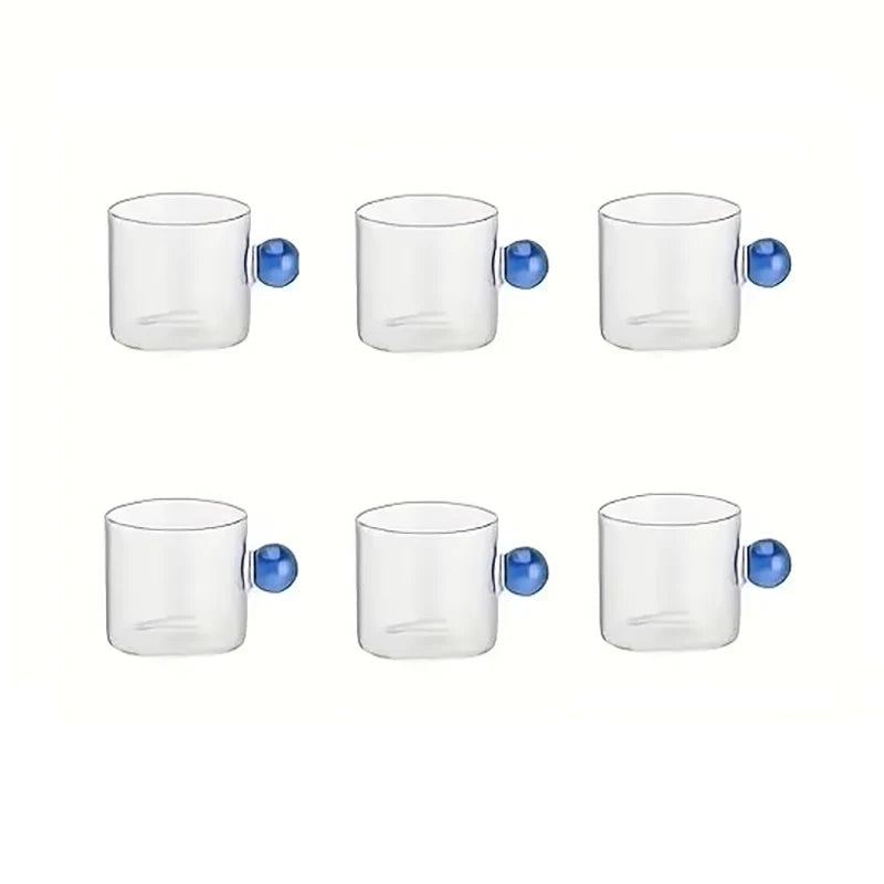 6-Piece Glass Espresso Cup Set with Ball Handles – 100ml Mini Coffee Cups