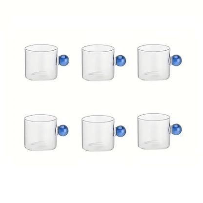 6-Piece Glass Espresso Cup Set with Ball Handles – 100ml Mini Coffee Cups