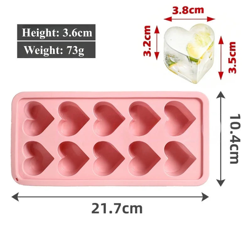 10-Cavity Heart-Shaped Silicone Mould – Ice, Chocolate, Jelly & Dessert Tray
