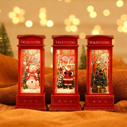 Light-Up Christmas Telephone Booth Decoration – Santa Claus & Snowman Festive Ornament